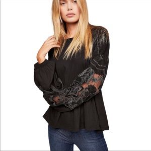 Free People Embroidered Penny Tee Long Sleeve Blouse XS